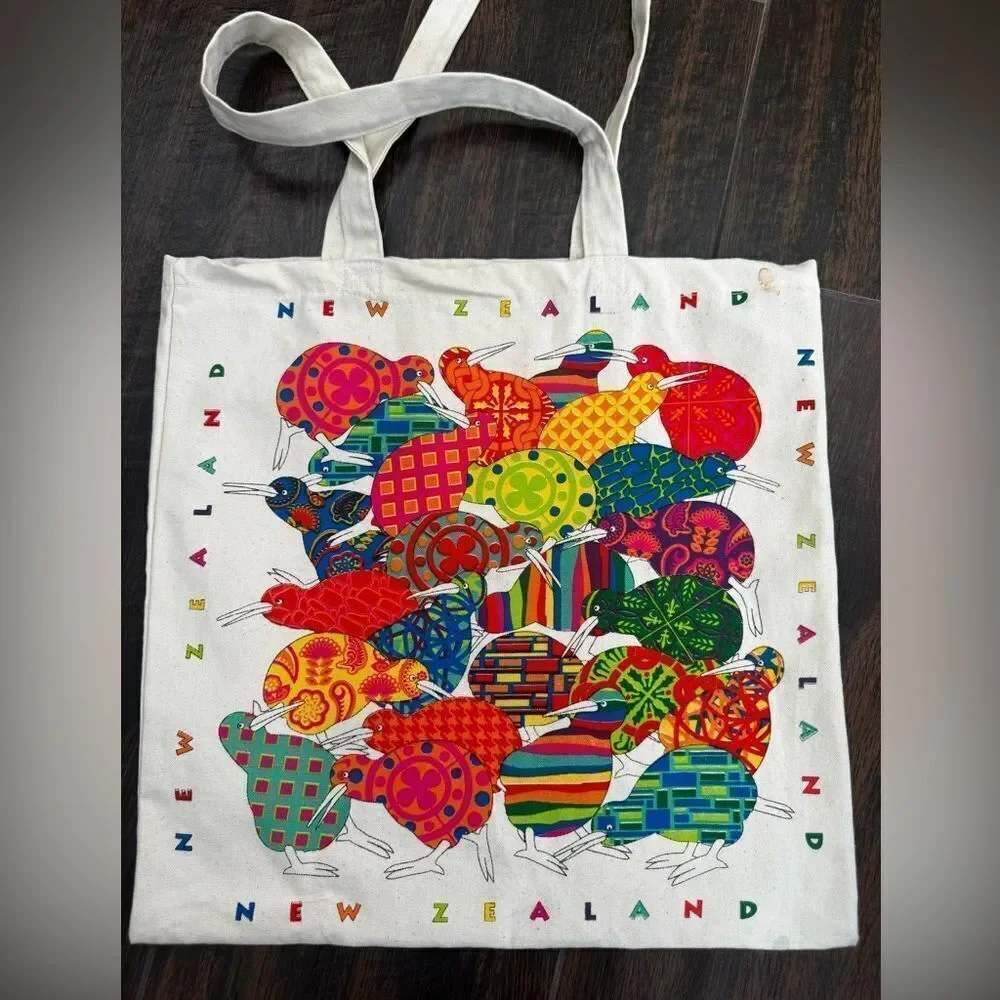 🇳🇿🎨 New Zealand Colorful Kiwi Canvas Tote Bag 👜🌟